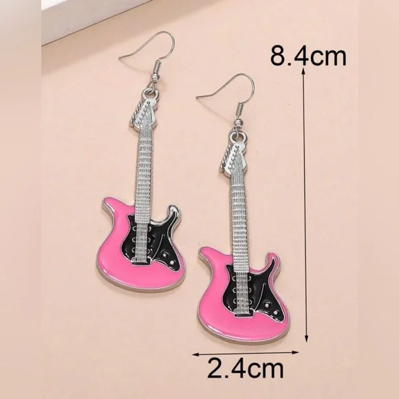 Guitar Hot Pink Earrings - Picture 2 of 2